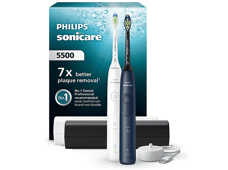 Zestaw szczoteczek sonicznych PHILIPS SONICARE Sonicare 5500 HX7119/01 Biały, Niebiesko-czarny