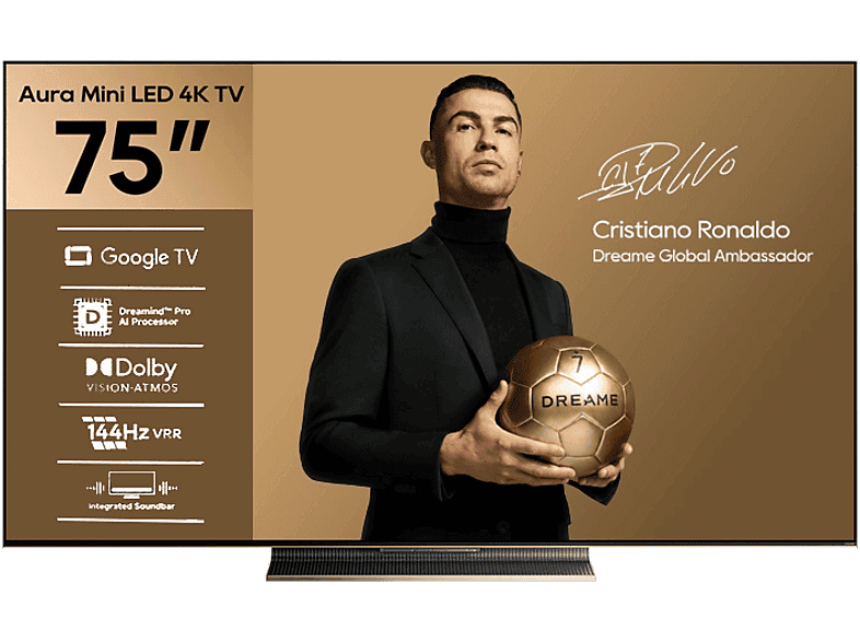 Telewizor Aura Mini LED DREAME 75S100 75" 4K 144Hz Google TV Dolby Vision Czarny